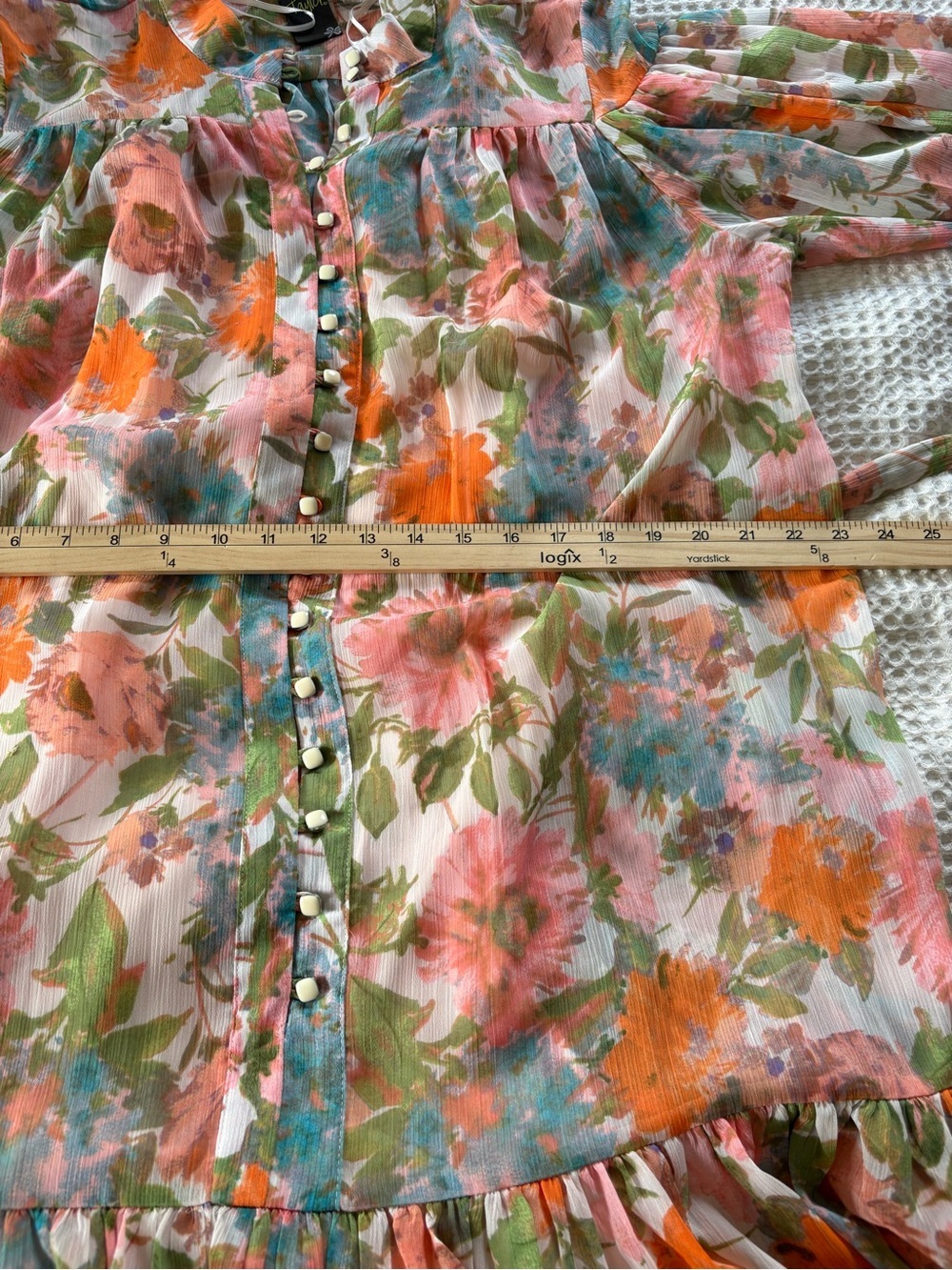 NWT Taylor Floral Tiered Chiffon Mini Dress Long Slv Sz 14 - Pink & Orange - Picture 10 of 16
